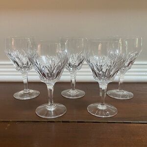 5 Stuart England Crystal Cardinal Pattern Water Goblets, 6.5”